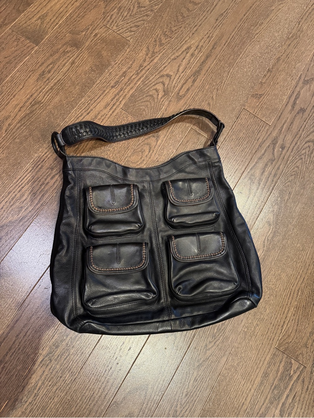 Banana Republic Black Leather Multi-Pocket Hobo Bag